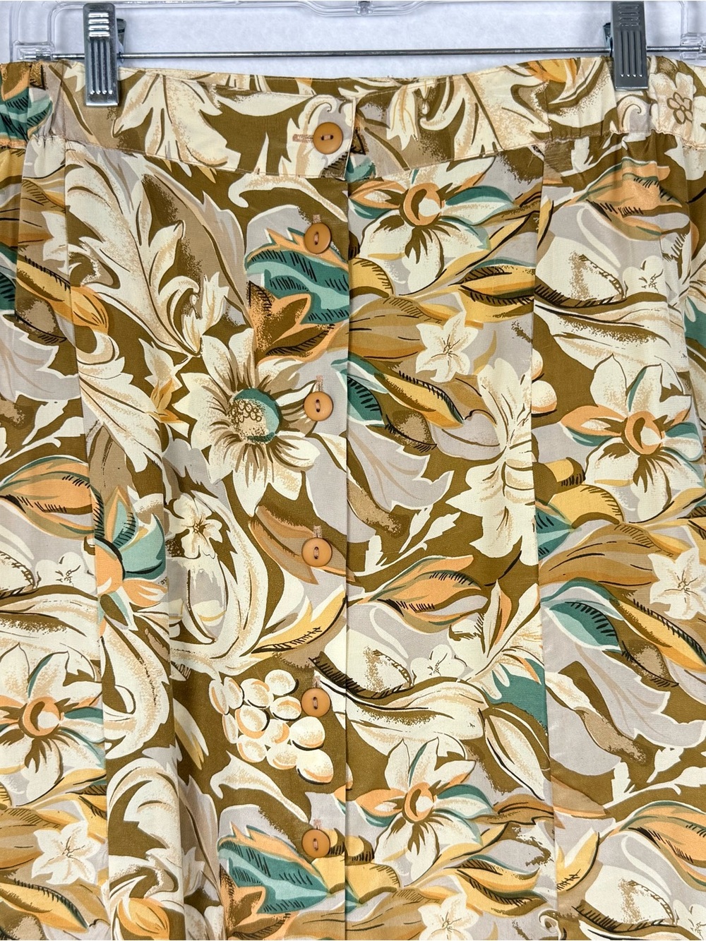 FU DA 100% Silk Floral Midi Skirt Button Front Vintage Y2K M - Picture 4 of 11